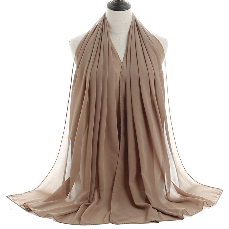 YW016  Plain pearl chiffon hijab