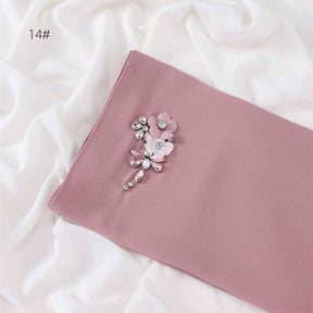 YZ147  Hand-Set Crystal Plain Pearl Chiffon Hijab
