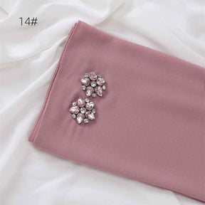 YZ133 Plain Pearl Chiffon Hijab with Hand-Set Crystals & Straight Hem