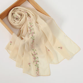 VE122  High-Quality Plain Elastic Chiffon Hijab with Embroidery