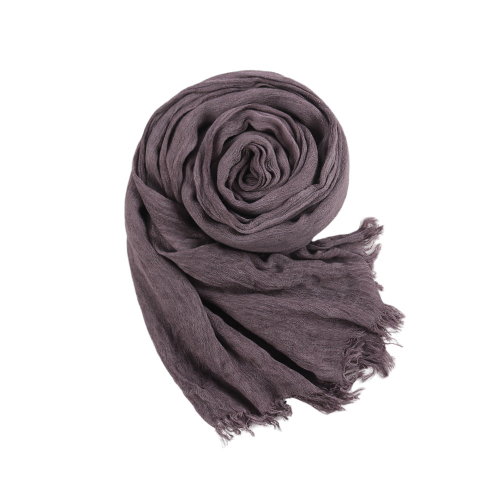 WJ070  Crinkled Rayon Scarf, Finished with Side Fringe