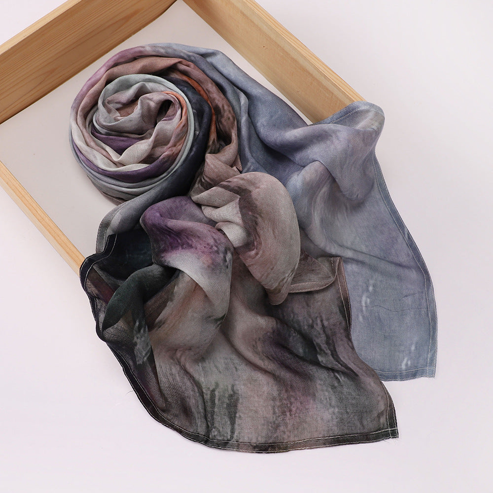MSL395  Modal printed double stitch scarf