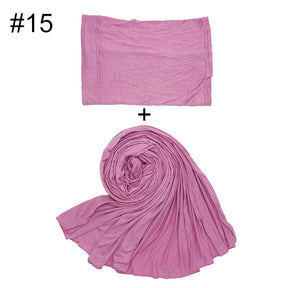 ND474  85*185cm Large Size Plain Mercerized Cotton Soft Jersey Hijab with Undercap Set