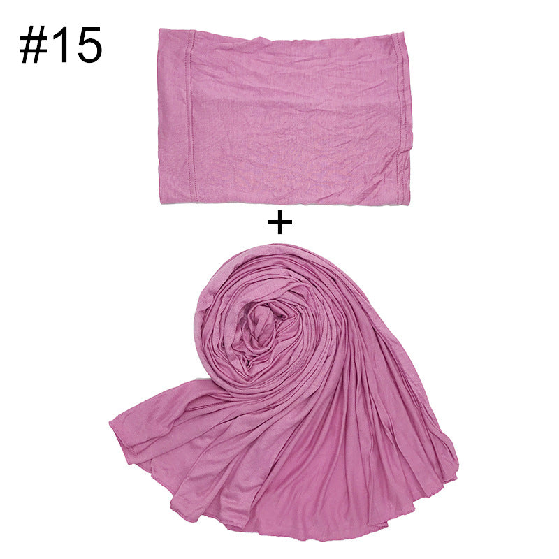 ND474  85*185cm Large Size Plain Mercerized Cotton Soft Jersey Hijab with Undercap Set