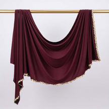 JBHBHB  Elegant Versatile Plain Colorful Embroidered-Edge Liquid Jersey Hijab