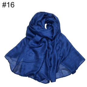 ND479 Linen Solid Color Faux Silk Soft Turban Shawl Scarf