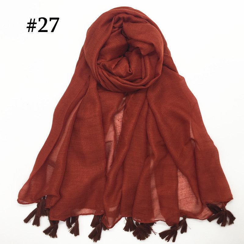 ND06  Plain Polyester Flat-Finish Tassel-End Hijab