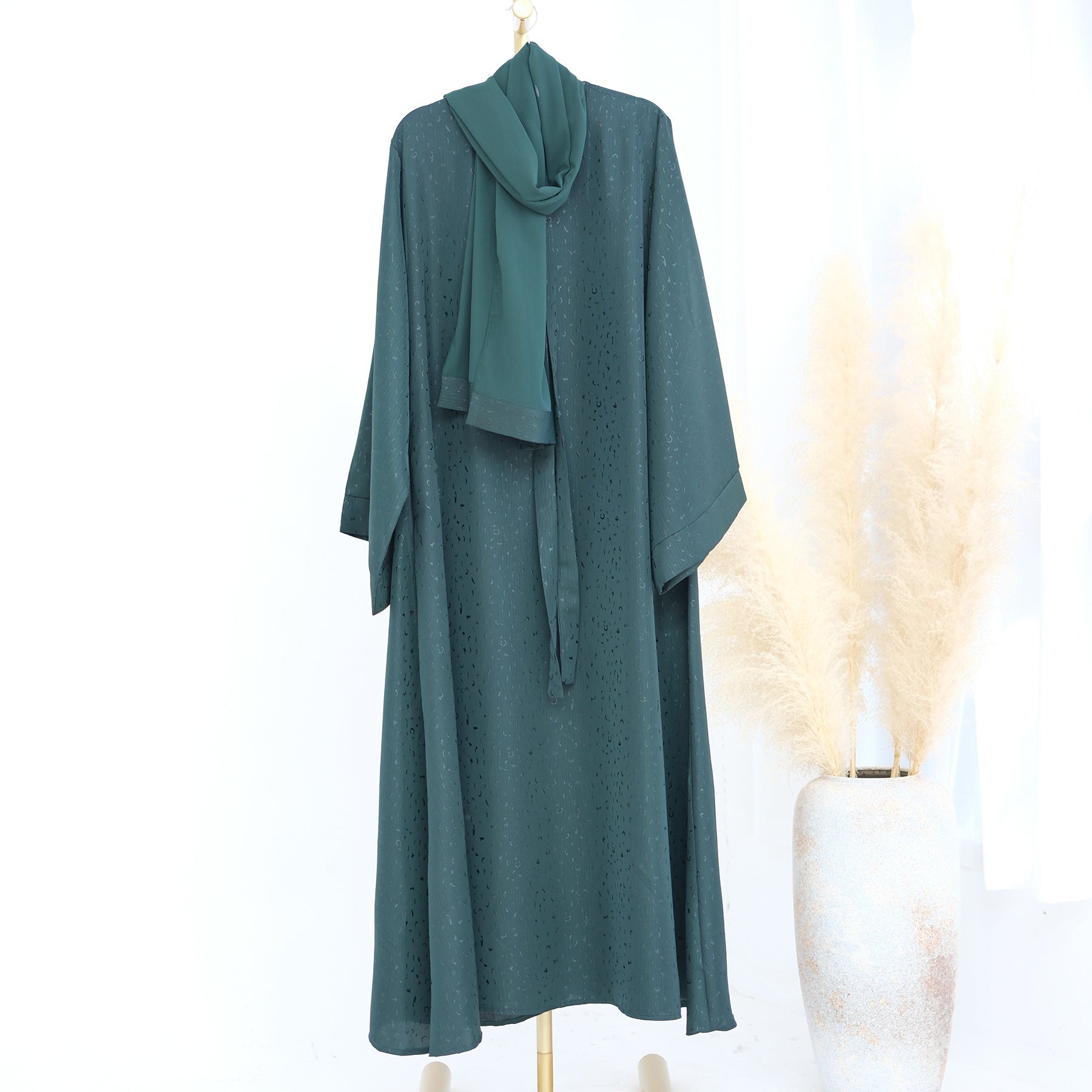 LRDB010+LRDB011  Fashion Print Elegant Cardigan Dress with Hijab Two-Piece Set