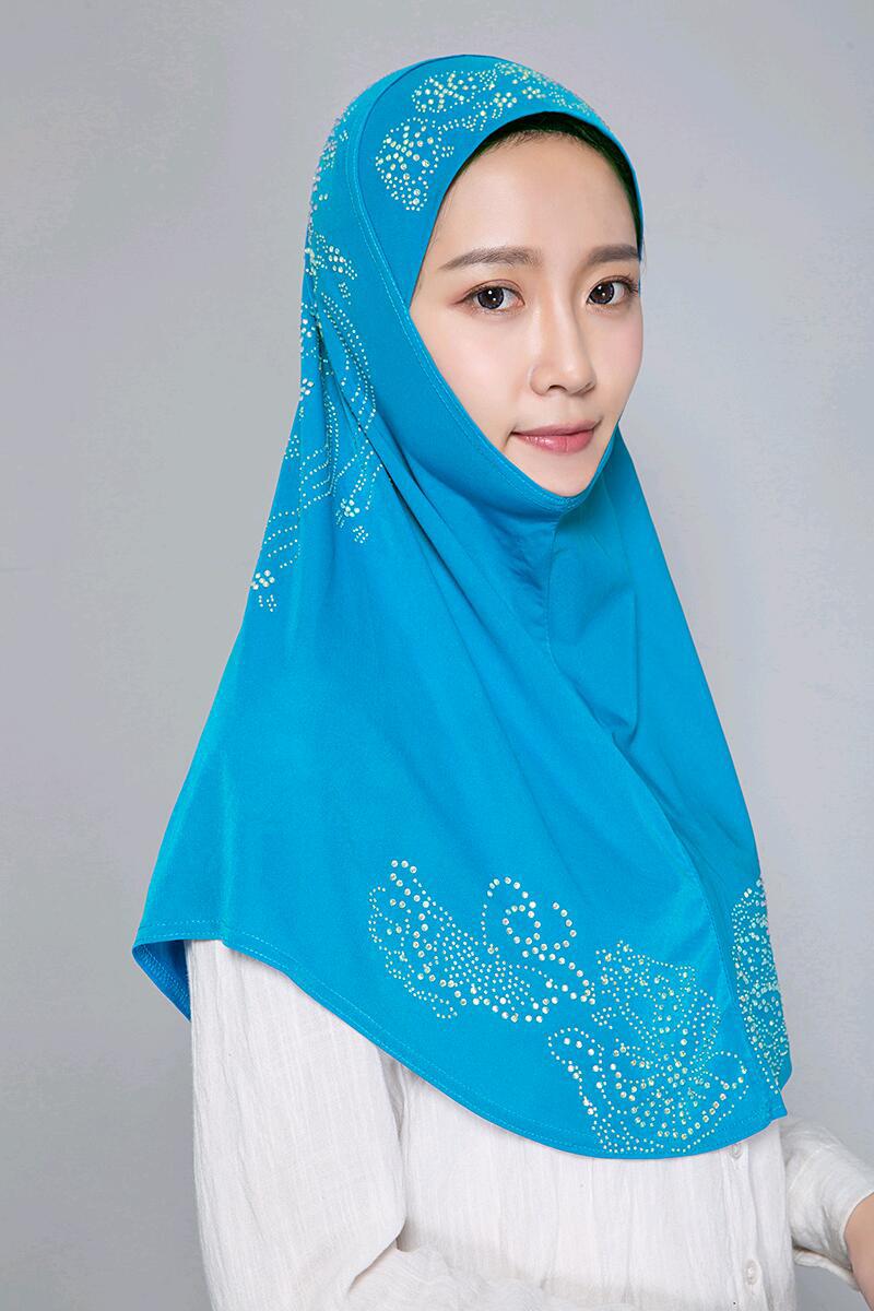 H006 hot stamping rhinestone plain instant hijab