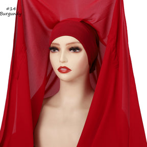 YZ316  Plain Silky Thick Chiffon Hijab with Built-in Magnetic Buckle and Matching Undercap