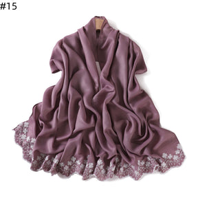 YZ339  Plain Embroidered Ends Shimmer Chiffon Hijab
