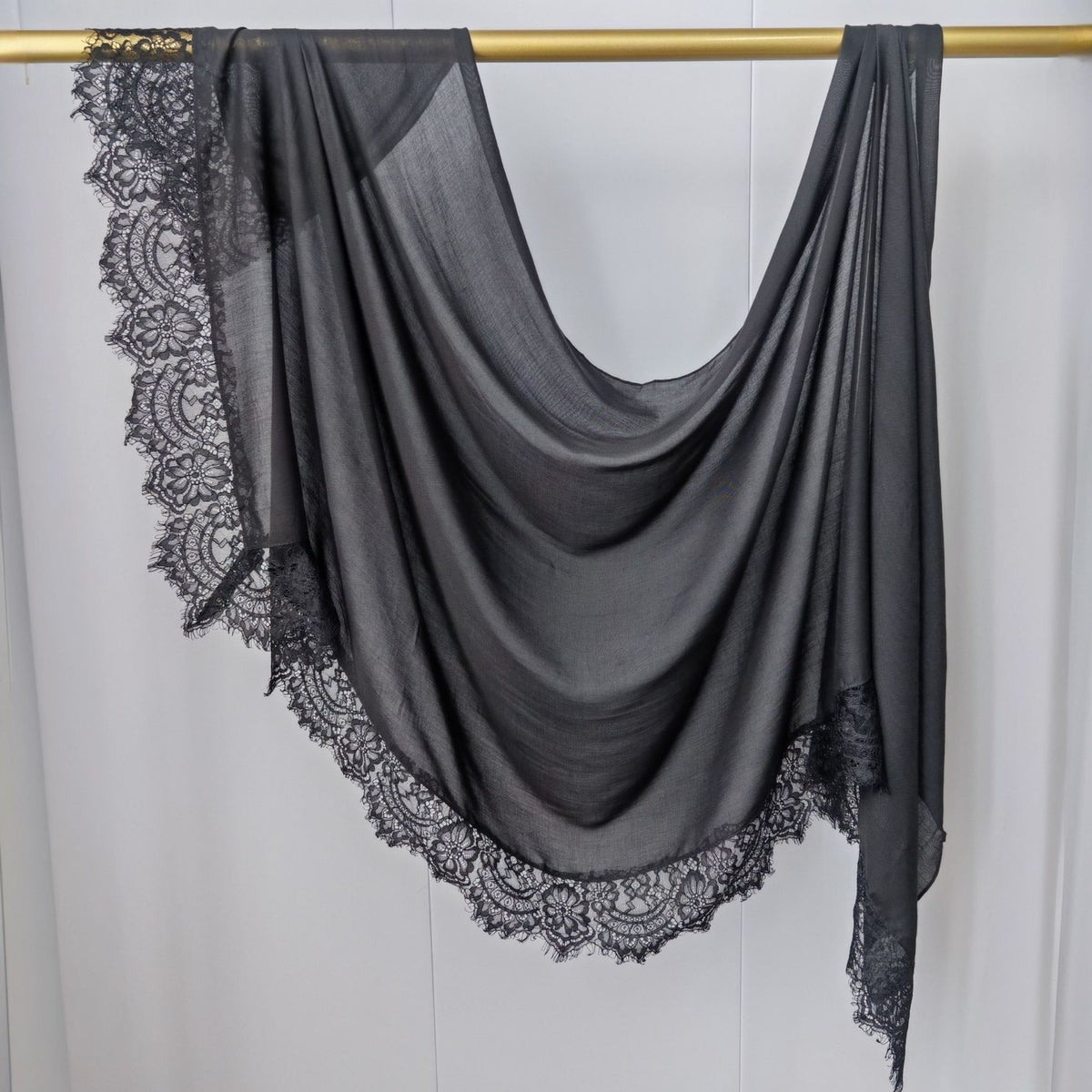 WJ079 Plain Cotton Lace Trim Modal Hijab