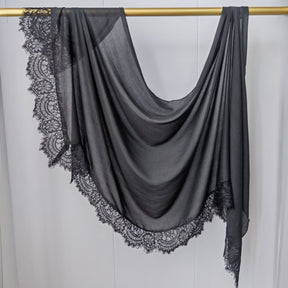 WJ079 Plain Cotton Lace Trim Modal Hijab