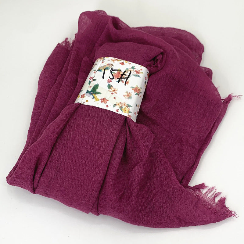 WJ01  Plain Seersucker Crinkle Fringe Edge Large Hijab