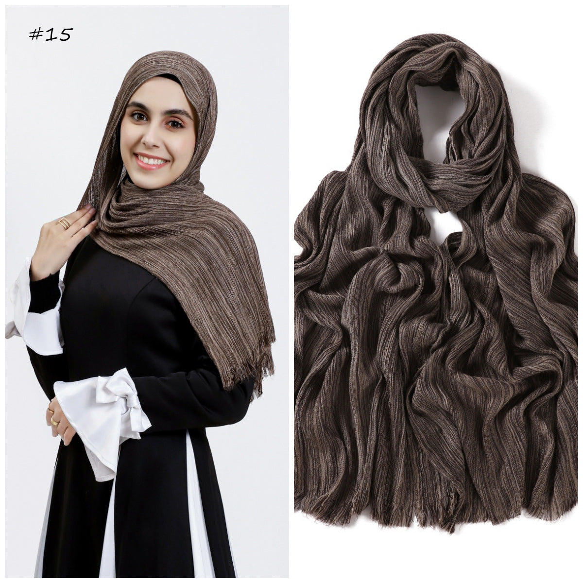 YZ319  Plain Vertical Stripe Modal Crinkle Fringe Hijab
