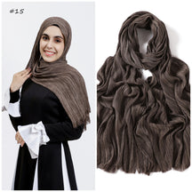 YZ319  Plain Vertical Stripe Modal Crinkle Fringe Hijab