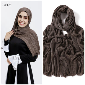 YZ319  Plain Vertical Stripe Modal Crinkle Fringe Hijab