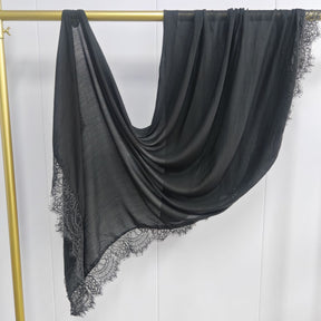 WJ079  Plain Modal Hijab with Lace Trim