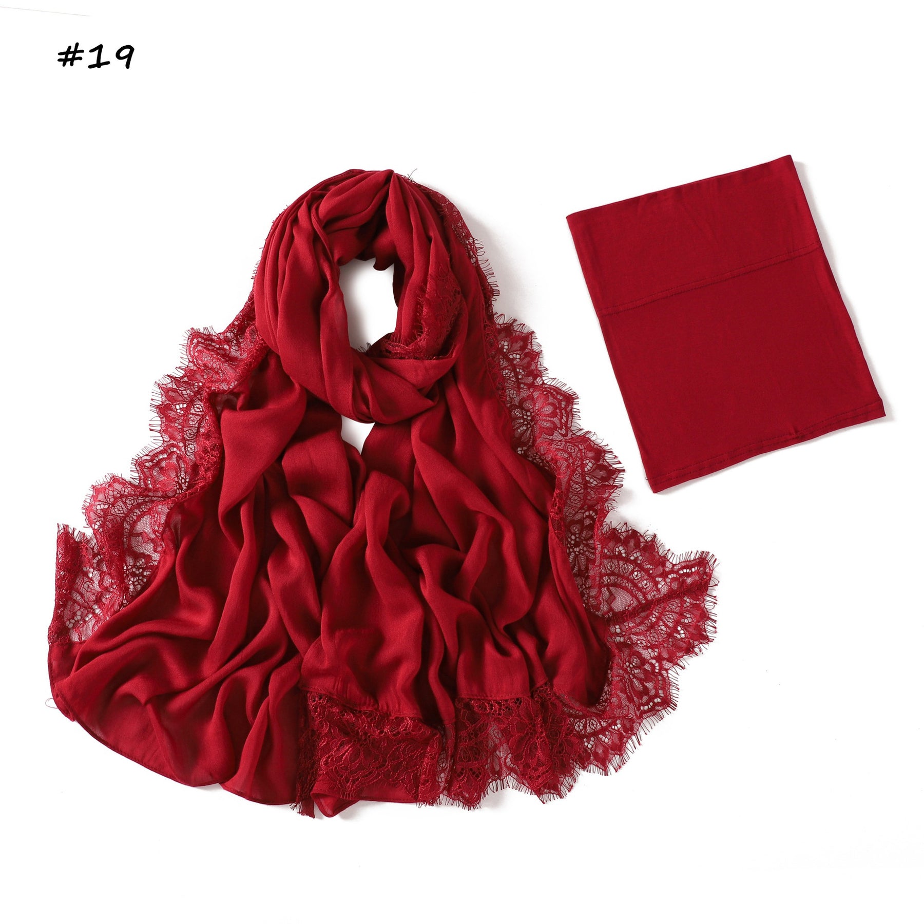YZ347  Plain Modal Lace Hijab + Mercerized Cotton Tube Cap Set