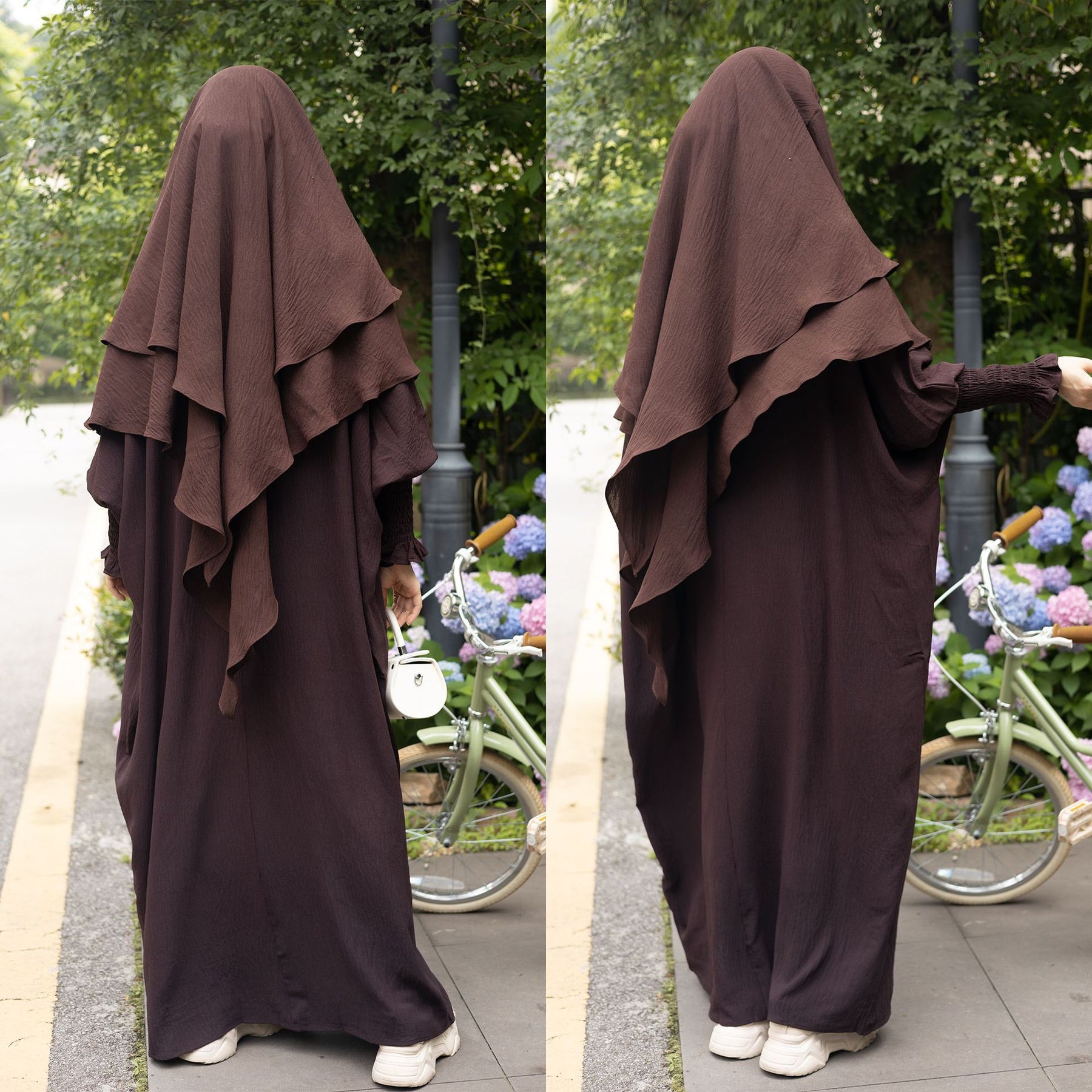 LR616+HJ908  Plain Polyester Batwing Dress + Hijab Set