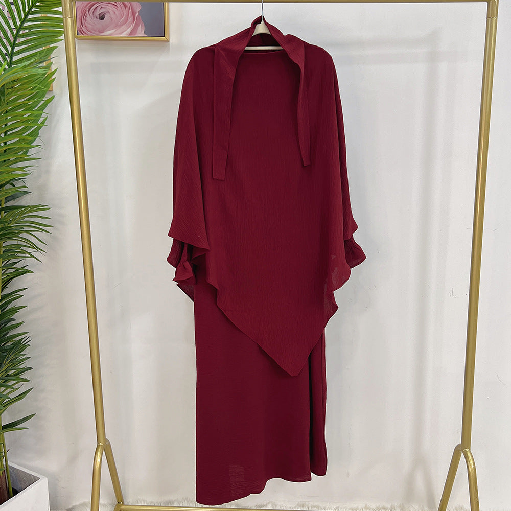 LR591+HJ907  Plain Dress with Single-Layer Hijab Set