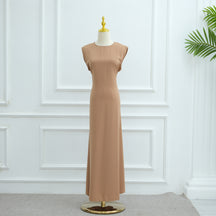 LR962+LR1003 Plain Bow Abaya Dress Set