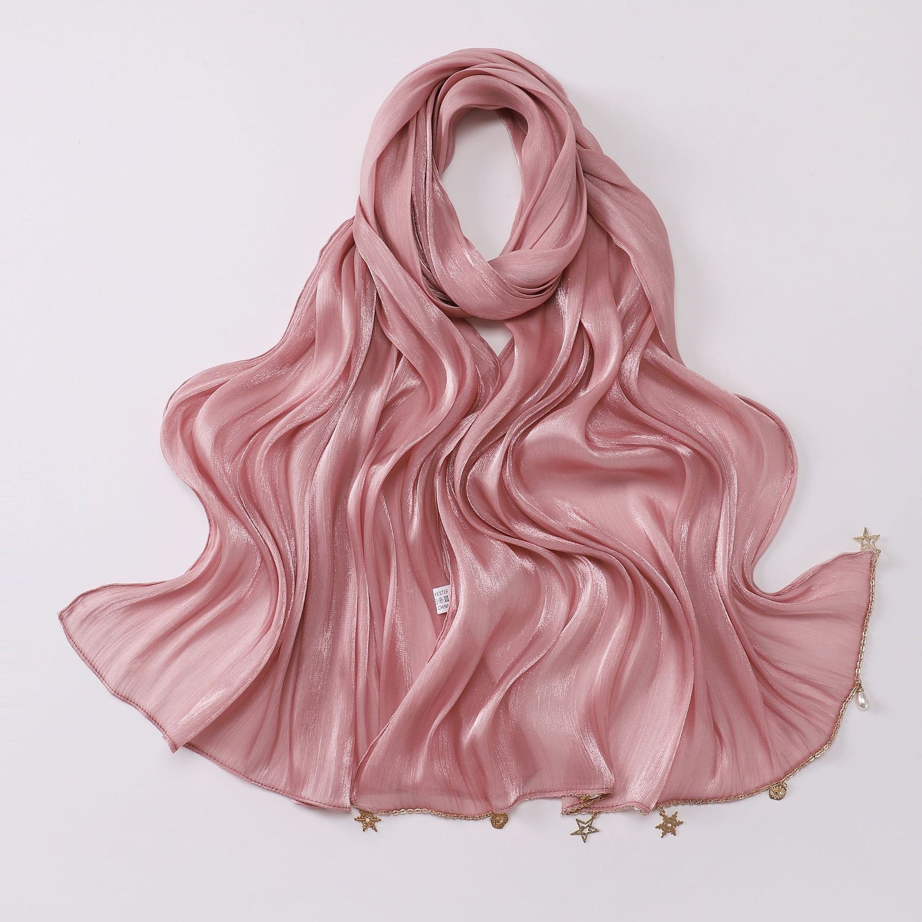 260302  Sea Island Silk Long Hijab with Handmade Chain