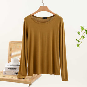 JC001  Crew Neck Modal Long Sleeve Loose Stretch Top