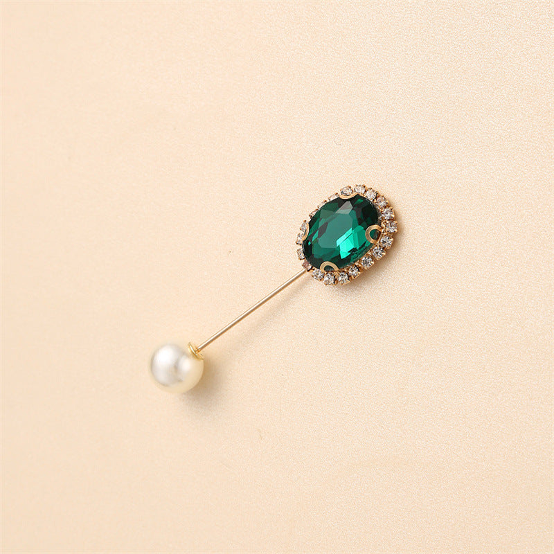 55646  Crystal Brooch with Colorful Zircon Gemstones, Long Pin