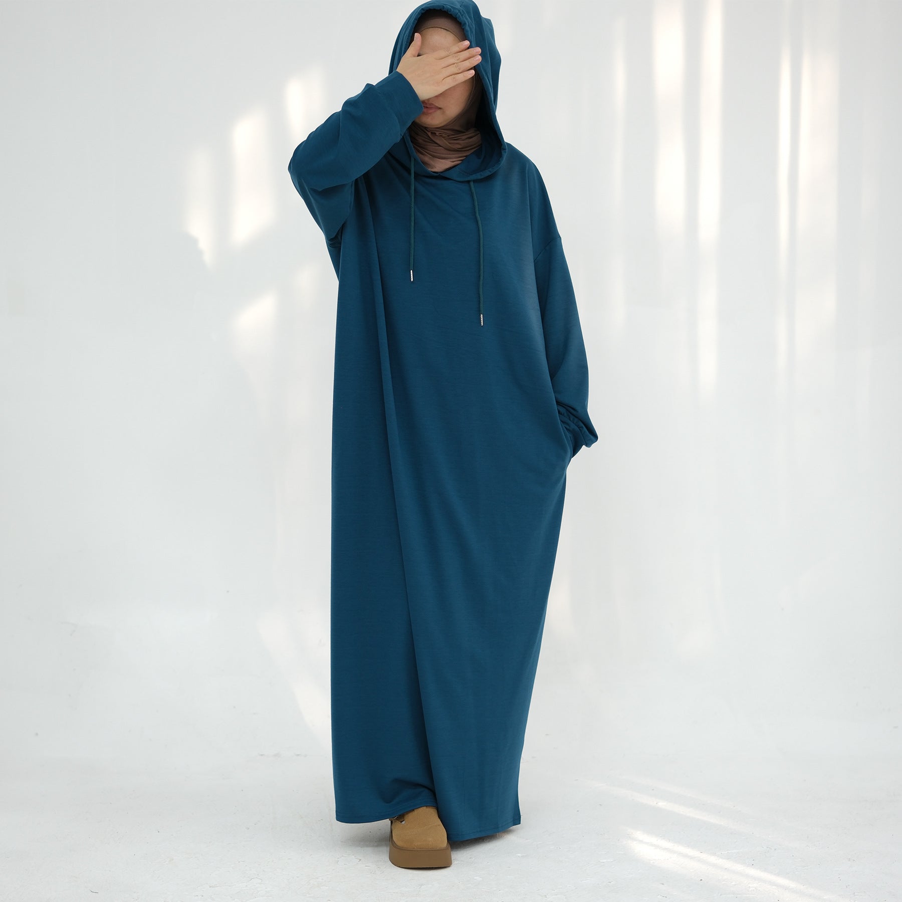 LR921  Solid color hooded sweater dress