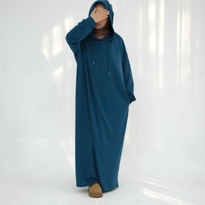 LR921  Solid color hooded sweater dress