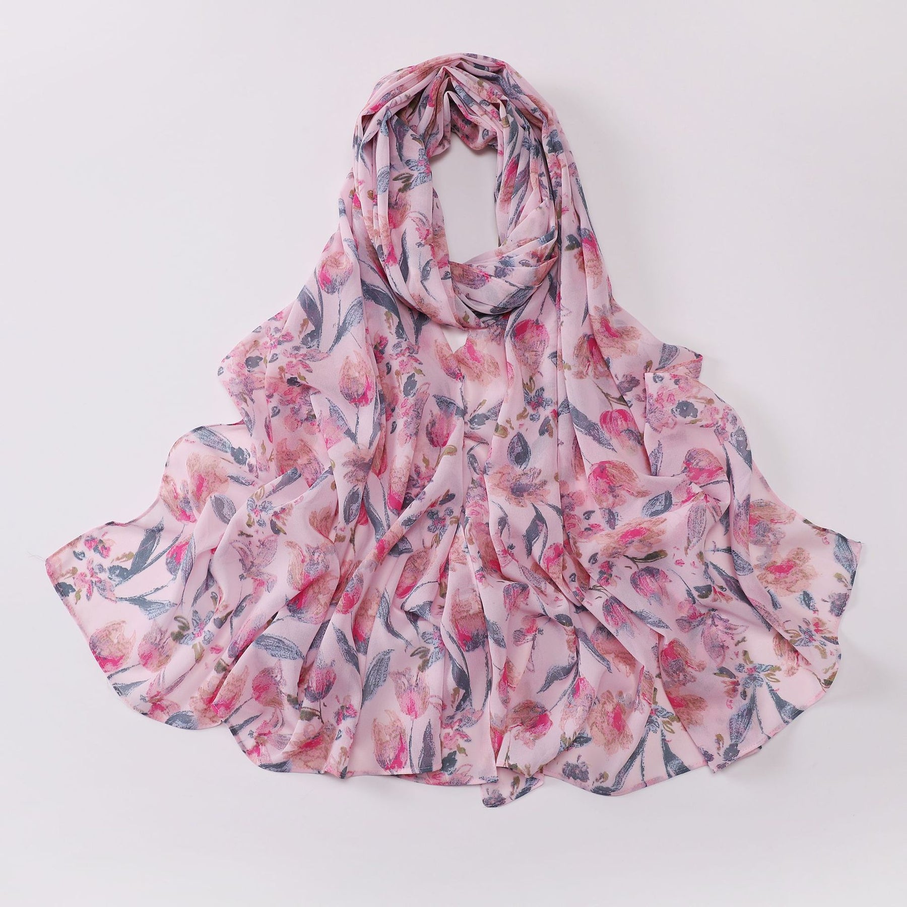 W-0022  Ditsy Floral Printed Pearl Chiffon Hijab