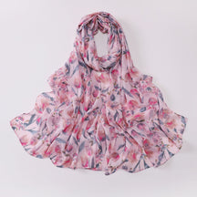 W-0022  Ditsy Floral Printed Pearl Chiffon Hijab