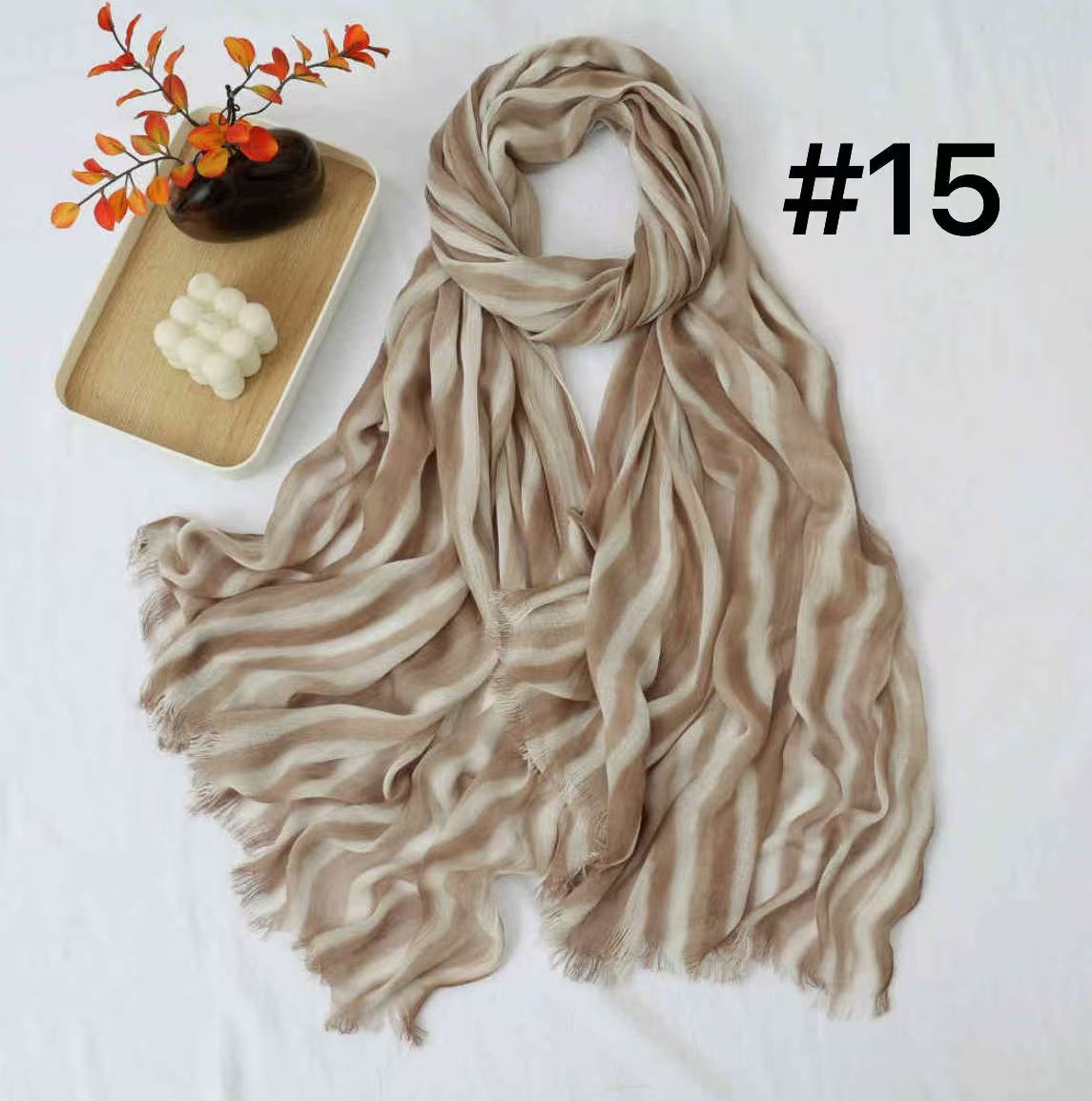 SS017  Striped Tie-Dye Modal Crinkle Hijab with Short Fringe