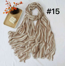 SS017  Striped Tie-Dye Modal Crinkle Hijab with Short Fringe