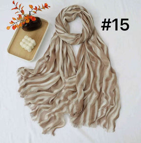 SS017  Striped Tie-Dye Modal Crinkle Hijab with Short Fringe