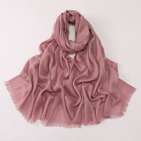 260602  Plain Soft Bamboo-Texture Yarn Short Fringe Hot-Fix Crystal Hijab