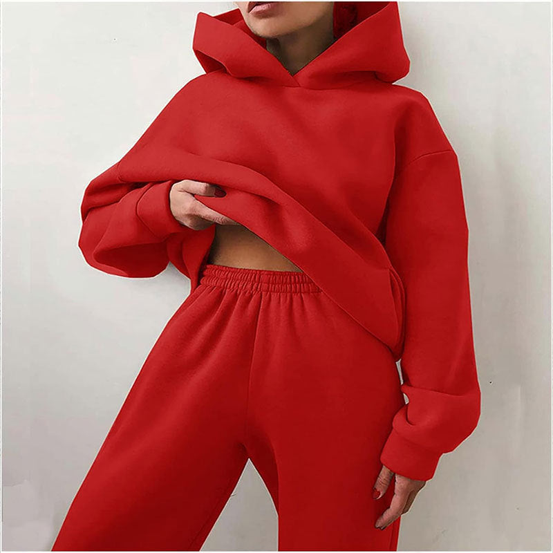 21660  Fashion Sporty Plain Hooded Sweatshirt Casual Set Abaya
