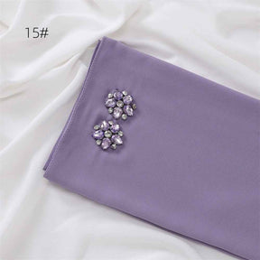 YZ133 Plain Pearl Chiffon Hijab with Hand-Set Crystals & Straight Hem