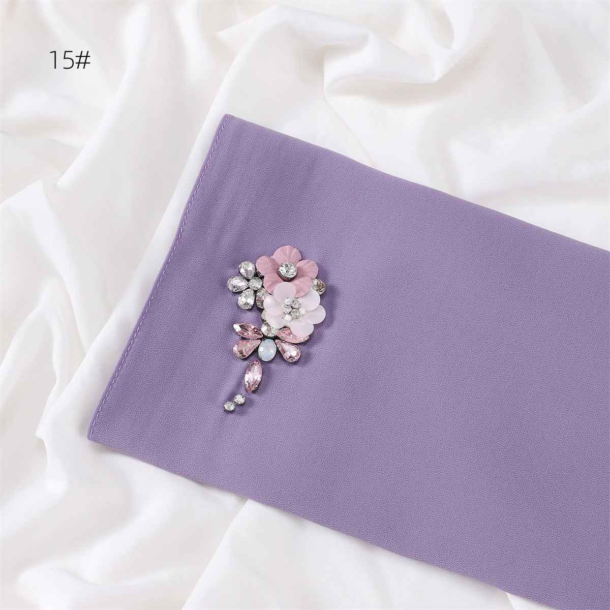 YZ147  Hand-Set Crystal Plain Pearl Chiffon Hijab