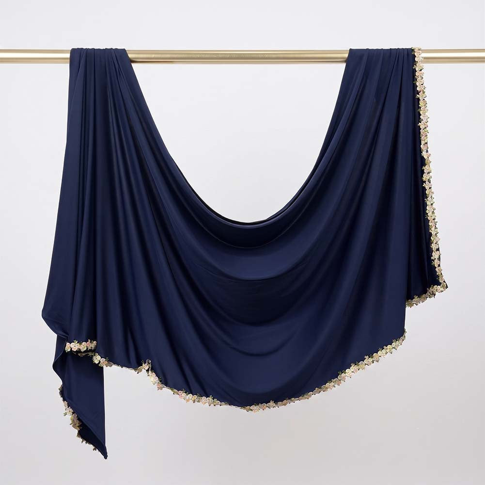 JBHBHB  Elegant Versatile Plain Colorful Embroidered-Edge Liquid Jersey Hijab