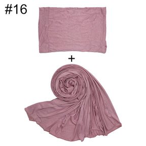 ND472  50*170cm  Small Size Plain Cotton Mercerized Cotton Soft Hijab with Undercap Set