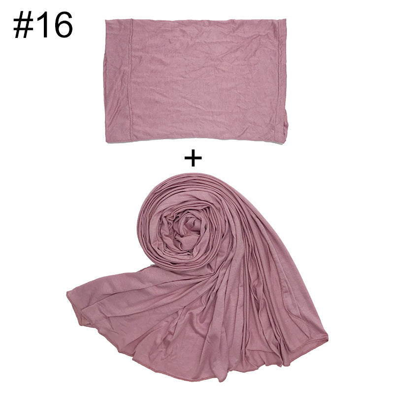 ND472  50*170cm  Small Size Plain Cotton Mercerized Cotton Soft Hijab with Undercap Set