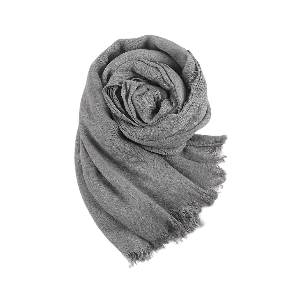 WJ070  Crinkled Rayon Scarf, Finished with Side Fringe
