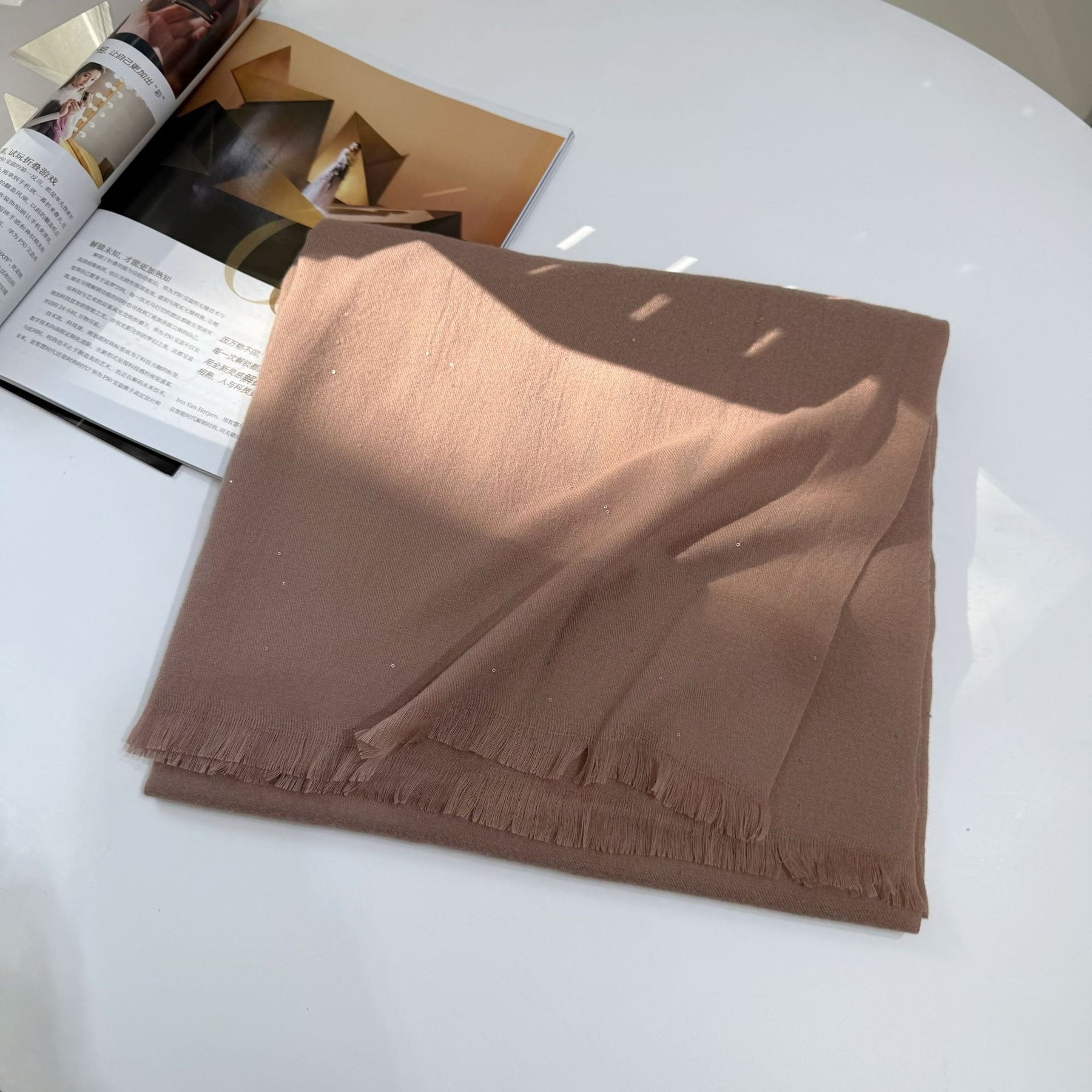 JM001  Plain Starry Hotfix Rhinestone Polyester Tassel Scarf