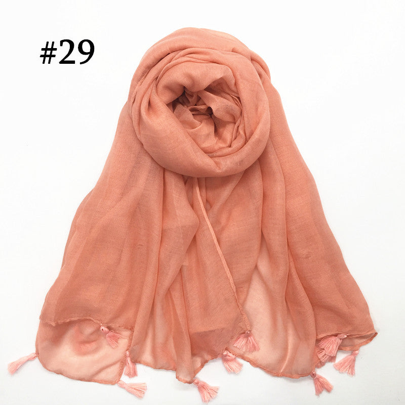 ND06  Plain Polyester Flat-Finish Tassel-End Hijab