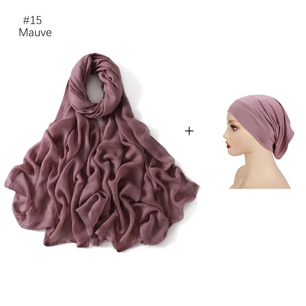 YZ235  Wide Edge Thin Modal Large Size Hijab/Scarf With Cap Set