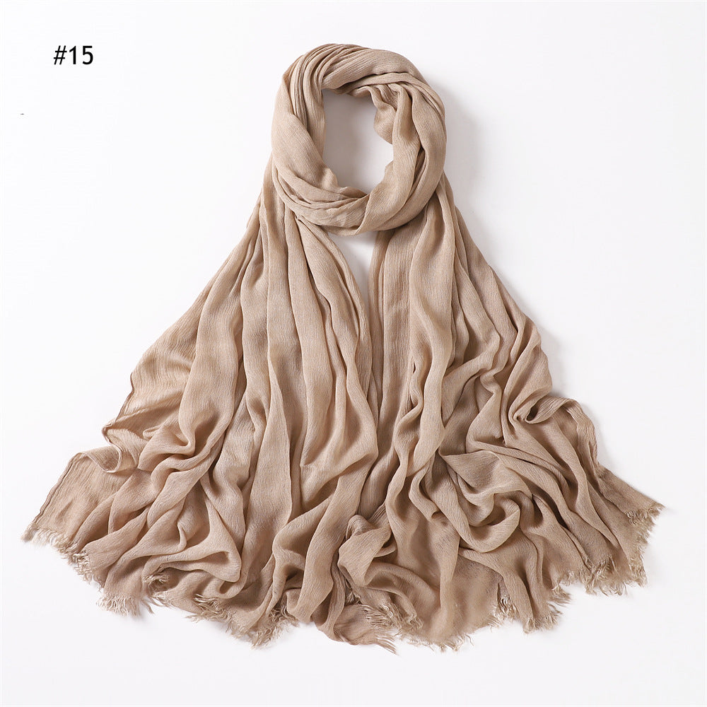 YZ28 Women's pleated solid color rayon two-end shawl breathable soft scarf