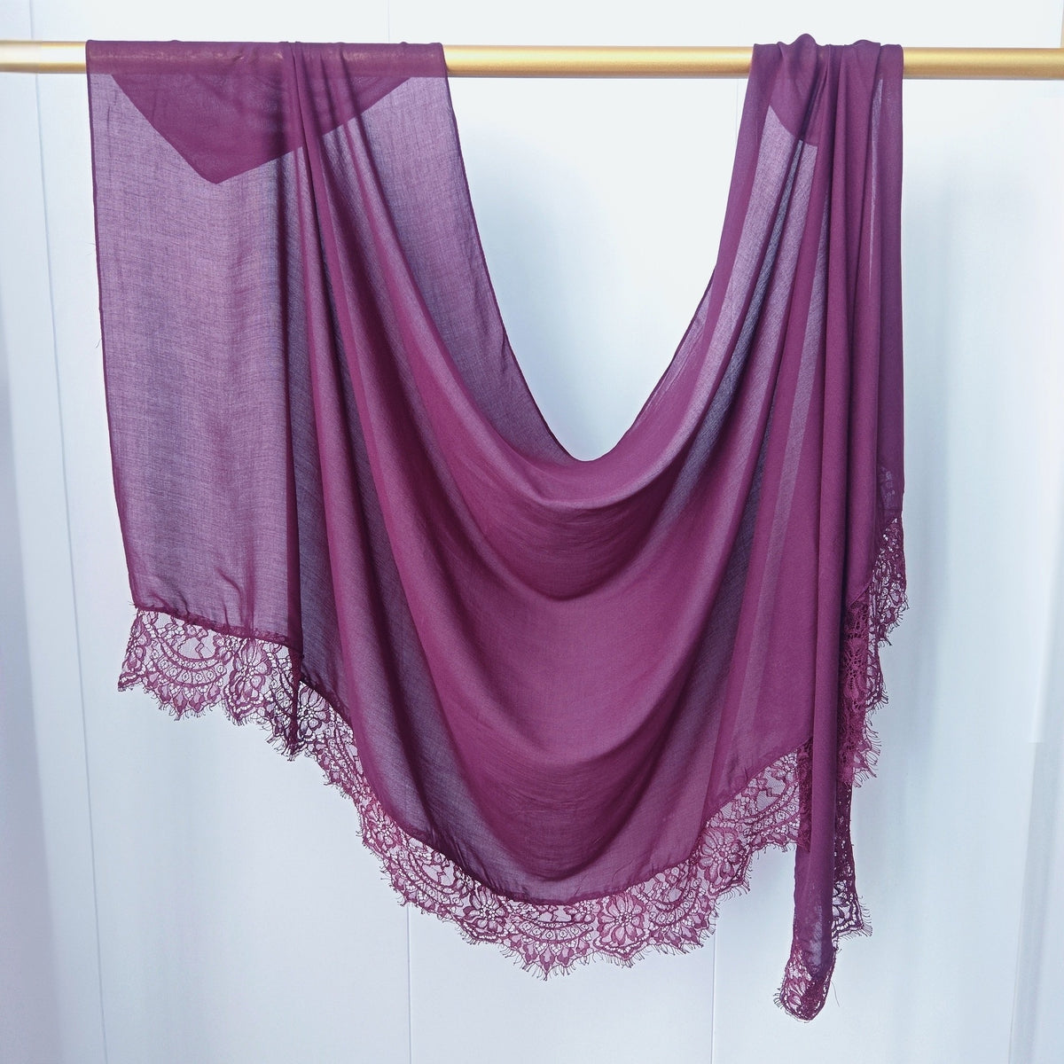 WJ079 Plain Cotton Lace Trim Modal Hijab