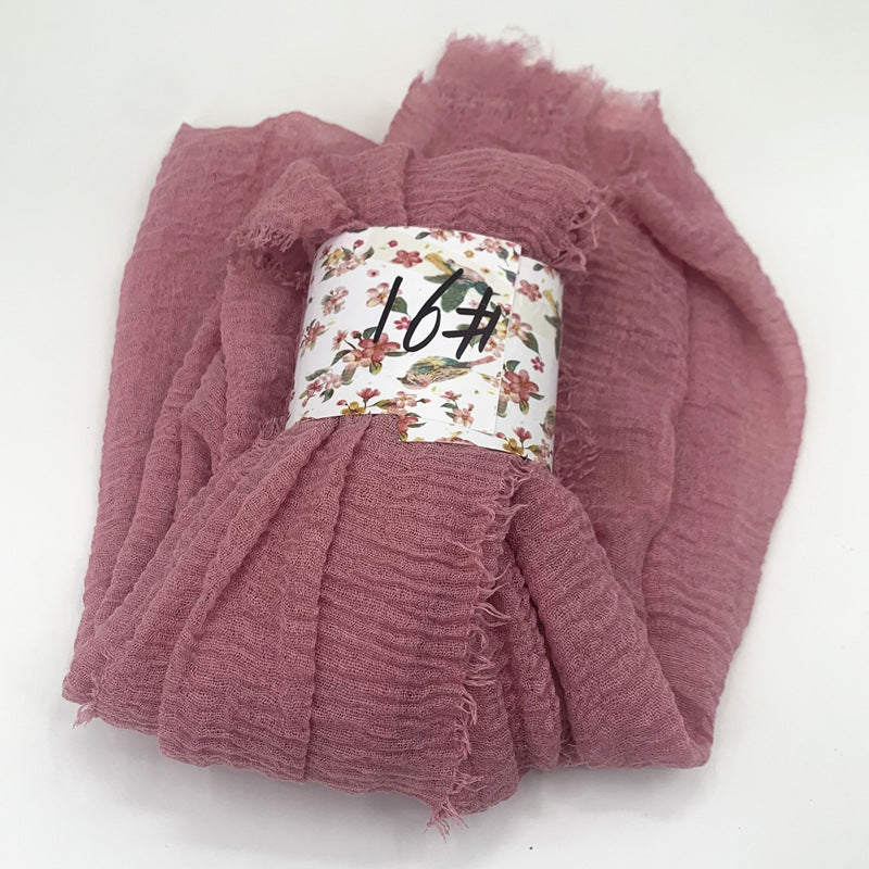 WJ01  Plain Seersucker Crinkle Fringe Edge Large Hijab